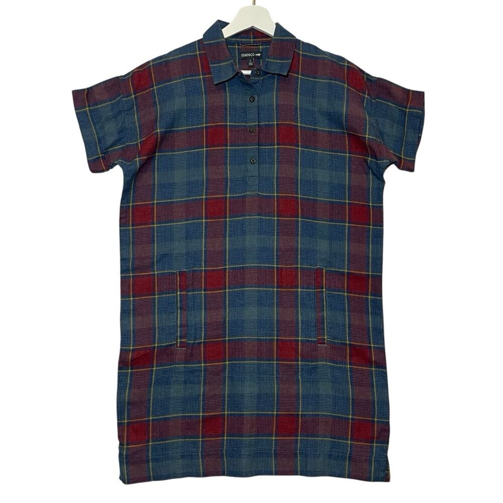 Toad & Co Women Hartland ShirtDress Plaid Flannel Short Sleeve Small Size